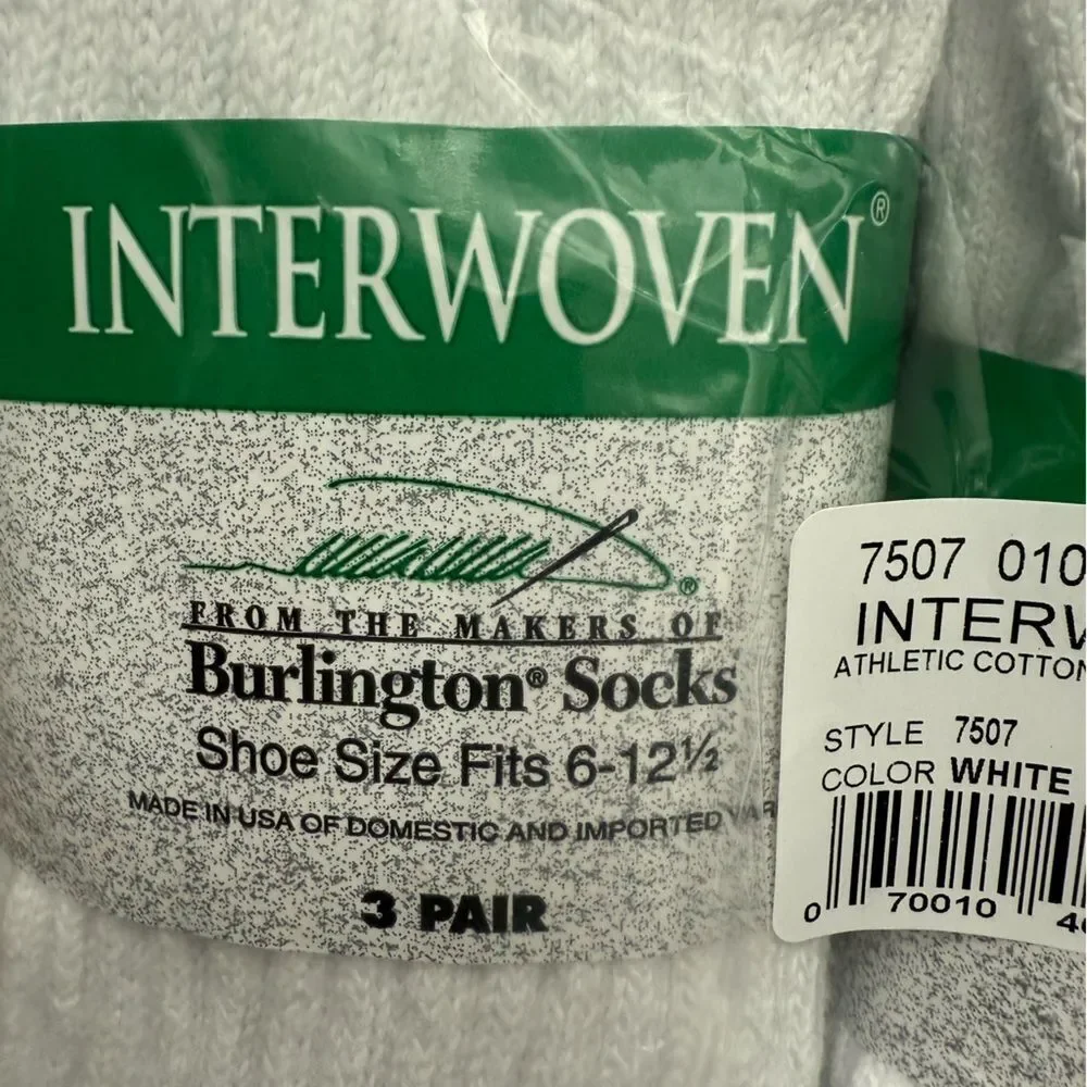 Interwoven Cotton Crew Athletic Socks White 6 Pair Pack Size 6-12.5 NWT
